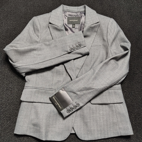 Banana Republic Charcoal Gray Blazer Suit Women Size 6 Stretch Workwear NEW - Picture 2 of 12